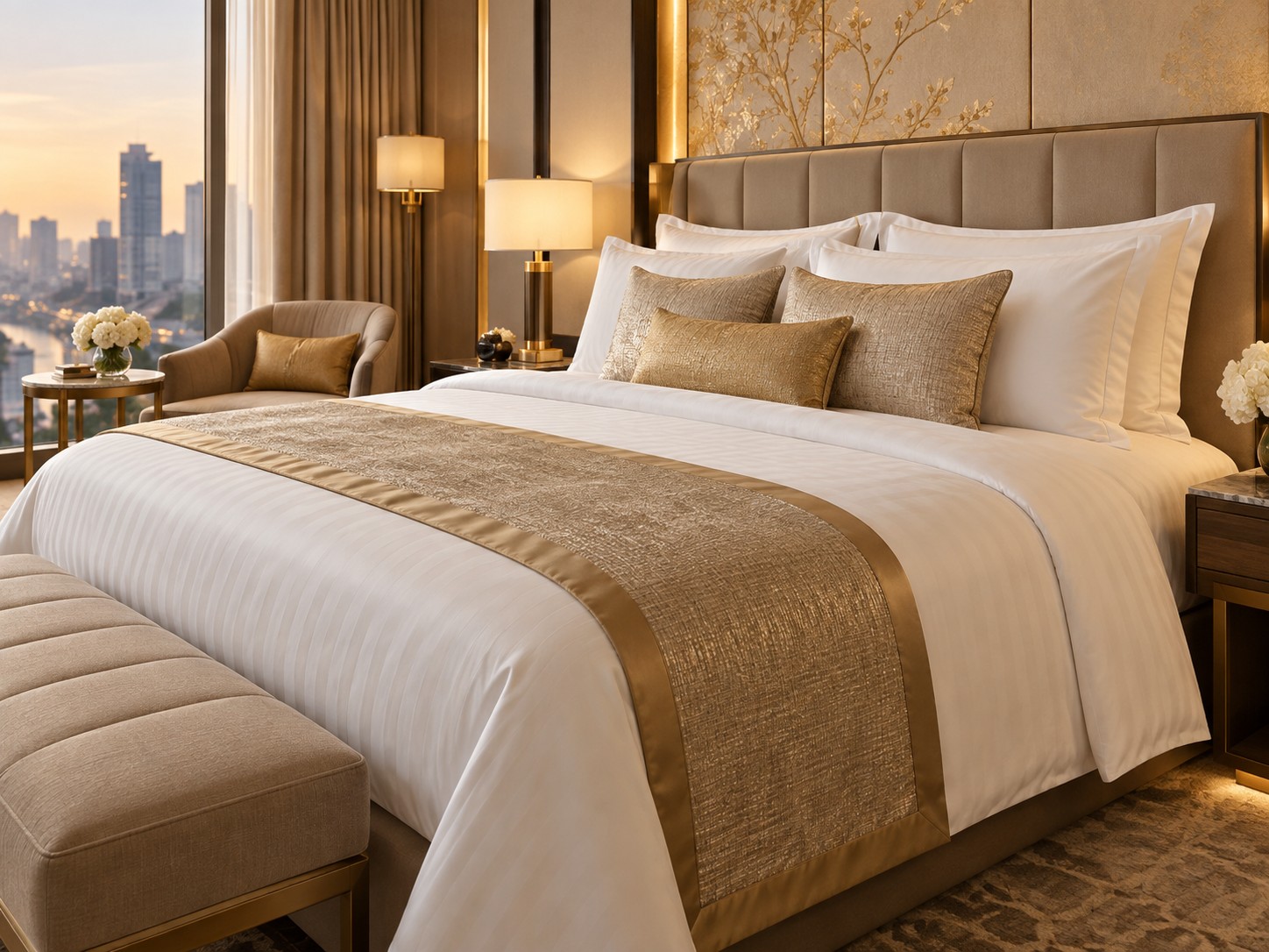 ห้องพักโรงแรมที่ใช้ชุดเครื่องนอนสำหรับธุรกิจโรงแรมและที่พัก